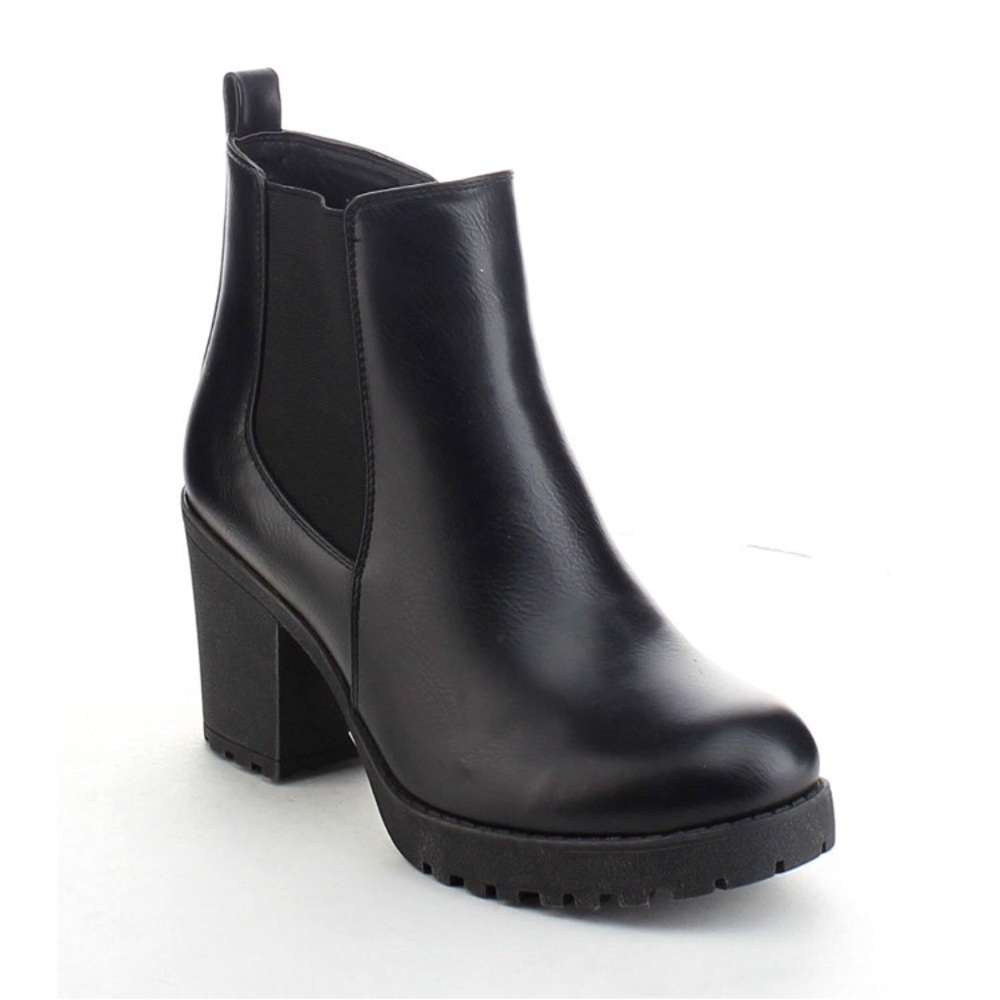 Black faux leather boots